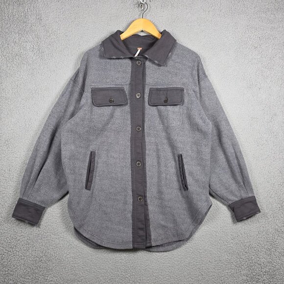 Free People Ruby Jacket Womens Size Small Oversized Shacket Distressed Button Do - Picture 1 of 13